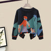 Winter  Cartoon Printed Knitted Sweater Pullover Slim Fit Knitted Skirt Two Piece Elegant Women's Party Dress