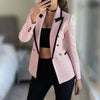 Women  Double Breasted Houndstooth Blazer Coat Vintage Long Sleeve Flap Pockets Female Outerwear Chic Vestes