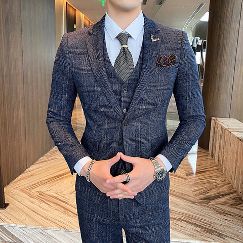 High-quality wedding suit (Blazer+ Vest + trousers) Handsome three-piece slim suit dress professional Business casual Blazer