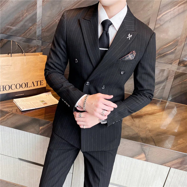 Men's (suit + vest + trousers) business British  high-end double-breasted suit three-piece suit formal wedding dress