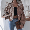 Autumn Winter Corduroy Short Coat Solid Turn-Down Collar Lantern Long Sleeve Jacket Single Breasted Women Clothes Casual