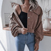 Autumn Winter Corduroy Short Coat Solid Turn-Down Collar Lantern Long Sleeve Jacket Single Breasted Women Clothes Casual