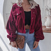 Autumn Winter Corduroy Short Coat Solid Turn-Down Collar Lantern Long Sleeve Jacket Single Breasted Women Clothes Casual