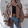 Autumn Winter Corduroy Short Coat Solid Turn-Down Collar Lantern Long Sleeve Jacket Single Breasted Women Clothes Casual