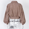 Autumn Winter Corduroy Short Coat Solid Turn-Down Collar Lantern Long Sleeve Jacket Single Breasted Women Clothes Casual