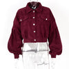 Autumn Winter Corduroy Short Coat Solid Turn-Down Collar Lantern Long Sleeve Jacket Single Breasted Women Clothes Casual