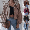 Autumn Winter Corduroy Short Coat Solid Turn-Down Collar Lantern Long Sleeve Jacket Single Breasted Women Clothes Casual