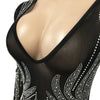 Women Long Sleeve V-neck Rhinestones Slit Back Crystal Bodycon Maxi Dress Sexy Club Party Pencil Evening Long Dress