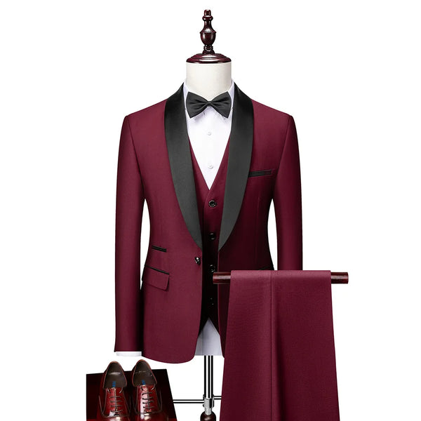 3 Piece Men's Business Suit Set Men's Wedding Groom Dress Slim Fitting Suit Casual Men's Tuxedo(Blazer+Vest+Pants)