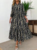 Women's All Over Print Collared 3/4 Sleeve Dress, Elegant Casual Long Dress for Daily Outdoor Wear