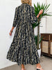 Women's All Over Print Collared 3/4 Sleeve Dress, Elegant Casual Long Dress for Daily Outdoor Wear