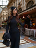 Women Elegant Evening Club Party Trumpet Long Sleeves Sexy Turtleneck Tight Maxi Bandage Dress Black Vestido