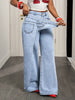 Patchwork Denim Pant Women Jeans Vintage Wide Leg High Waist Straight Y2k Irregular Streetwear Splice Loose Trousers