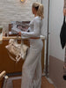 Autumn Winter Loose Pants Leisure Suit Women Flare Sleeve Crop Cardigan Top Lace-up Solid 2 Piece Set Outfit