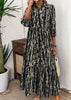 Women's All Over Print Collared 3/4 Sleeve Dress, Elegant Casual Long Dress for Daily Outdoor Wear