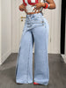 Patchwork Denim Pant Women Jeans Vintage Wide Leg High Waist Straight Y2k Irregular Streetwear Splice Loose Trousers