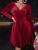 Women's Velvet V Neck Short Dress, Elegant Long Sleeve Dress for Party Club Dating Wear, Women's Dress for Fall & Winter