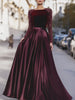 Women's Elegant Velvet Sequin Sleeve Gown with Satin Skirt Formal Evening Maxi Dress for Party Prom Wedding Guest