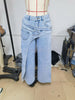 Patchwork Denim Pant Women Jeans Vintage Wide Leg High Waist Straight Y2k Irregular Streetwear Splice Loose Trousers
