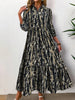 Women's All Over Print Collared 3/4 Sleeve Dress, Elegant Casual Long Dress for Daily Outdoor Wear