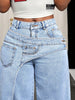 Patchwork Denim Pant Women Jeans Vintage Wide Leg High Waist Straight Y2k Irregular Streetwear Splice Loose Trousers