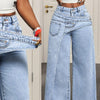 Patchwork Denim Pant Women Jeans Vintage Wide Leg High Waist Straight Y2k Irregular Streetwear Splice Loose Trousers