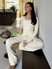 Autumn Winter Loose Pants Leisure Suit Women Flare Sleeve Crop Cardigan Top Lace-up Solid 2 Piece Set Outfit