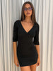 Women Twist V Neck Bodycon Mini Dress Slim Mid Sleeve Solid Color Sexy Y2K Casual Tee Dress Date Vacation Outfit