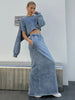 Absgd  Spring Round Neck Hollow Out Blue Denim Top Elastic Waist Long Skirt Two Piece Set Women Outfits  Traf Zara