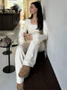 Autumn Winter Loose Pants Leisure Suit Women Flare Sleeve Crop Cardigan Top Lace-up Solid 2 Piece Set Outfit