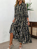 Women's All Over Print Collared 3/4 Sleeve Dress, Elegant Casual Long Dress for Daily Outdoor Wear