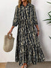 Women's All Over Print Collared 3/4 Sleeve Dress, Elegant Casual Long Dress for Daily Outdoor Wear