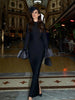 Women Elegant Evening Club Party Trumpet Long Sleeves Sexy Turtleneck Tight Maxi Bandage Dress Black Vestido