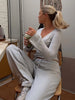 Autumn Winter Loose Pants Leisure Suit Women Flare Sleeve Crop Cardigan Top Lace-up Solid 2 Piece Set Outfit