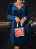 Women's Velvet V Neck Short Dress, Elegant Long Sleeve Dress for Party Club Dating Wear, Women's Dress for Fall & Winter