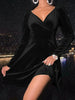 Women's Velvet V Neck Short Dress, Elegant Long Sleeve Dress for Party Club Dating Wear, Women's Dress for Fall & Winter