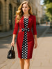 Womens Elegant Floral Patchwork Bow Tie 2/3 Sleeve Work Office Knee Length Business Casual Party Bodycon Sheath Dress
