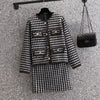 Autumn Winter Black Bird Lattice Long Sleeve Cardigan+Mini Half Lenth Skirt Two Piece Sets  Women Korean Elegant Casual Sets