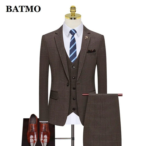 BATMO     plaid casual men suits,wedding suits for men SJT822