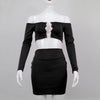 Women's Solid Back Detail Shoulder Detail Top Wrapped Hip Large Short Skirt Set