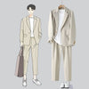 Beige Suit Men  Society Men Dress Suit Korean Loose Casual Blazer/Pants Two Piece Set Mens Office Formal Suit M-3XL