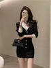 Black Y2k Mini Dress Women Casual Korean Style 2 Piece Dress Set Crop Tops Jacket Coats + Short Skirts Elegant Dress  Autum