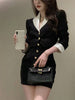 Black Y2k Mini Dress Women Casual Korean Style 2 Piece Dress Set Crop Tops Jacket Coats + Short Skirts Elegant Dress  Autum