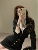 Black Y2k Mini Dress Women Casual Korean Style 2 Piece Dress Set Crop Tops Jacket Coats + Short Skirts Elegant Dress  Autum