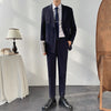 ( Blazer + Pants ) British Gentleman Double-breasted Striped Men's Suit  Korean Version Slim Wedding Party 2 Pcs Set