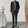 ( Blazer + Pants ) British Gentleman Double-breasted Striped Men's Suit  Korean Version Slim Wedding Party 2 Pcs Set
