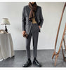 ( Blazer + Pants ) British Gentleman Double-breasted Striped Men's Suit  Korean Version Slim Wedding Party 2 Pcs Set