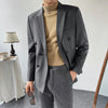 ( Blazer + Pants ) British Gentleman Double-breasted Striped Men's Suit  Korean Version Slim Wedding Party 2 Pcs Set