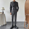 ( Blazer + Pants ) British Gentleman Double-breasted Striped Men's Suit  Korean Version Slim Wedding Party 2 Pcs Set