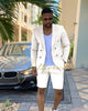 Blazer Sets Beach  Summer White Groom Wedding Tuxedo Slim Fit 2 Piece Jacket Short Pants Set Formal Party Men Suits